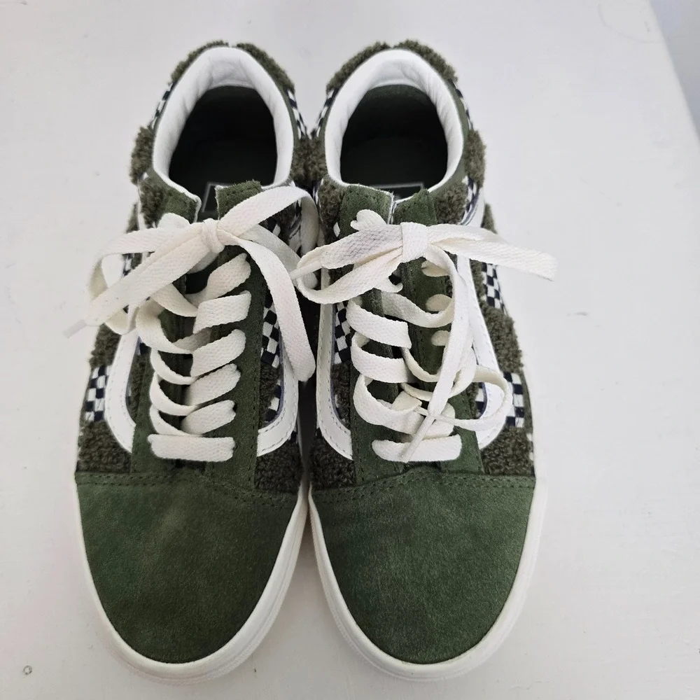 Vans Old Skool Youth Tufted Check Skater Shoes Loden Green Sz 3.5 Minecraft Vibe
